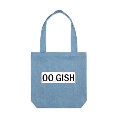 OO GISH number-plate on denim carry bag Thumbnail